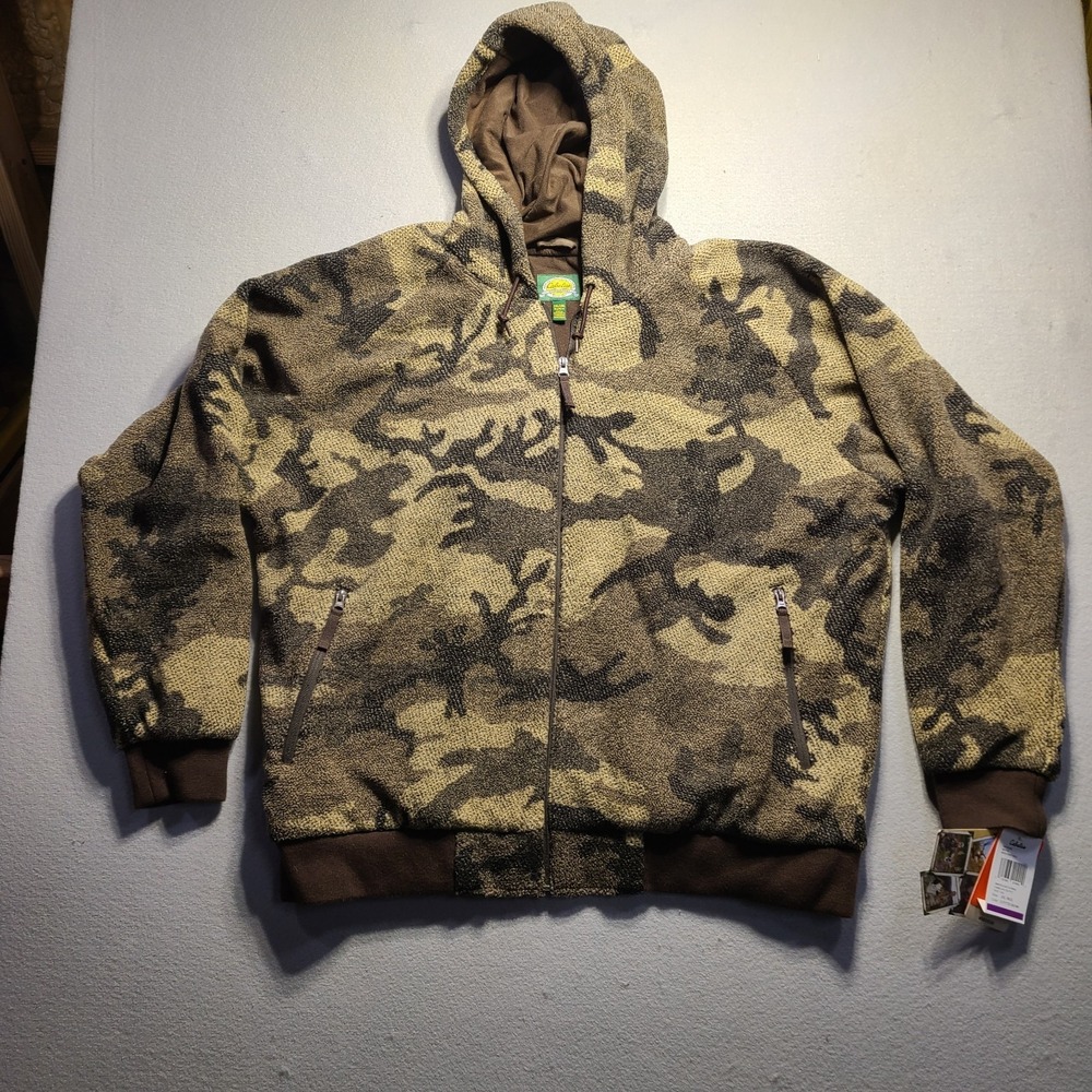 NEW Cabela's Outfitter Camo Berber Hooded Full Zip Jacket Windshear XXL 2XL